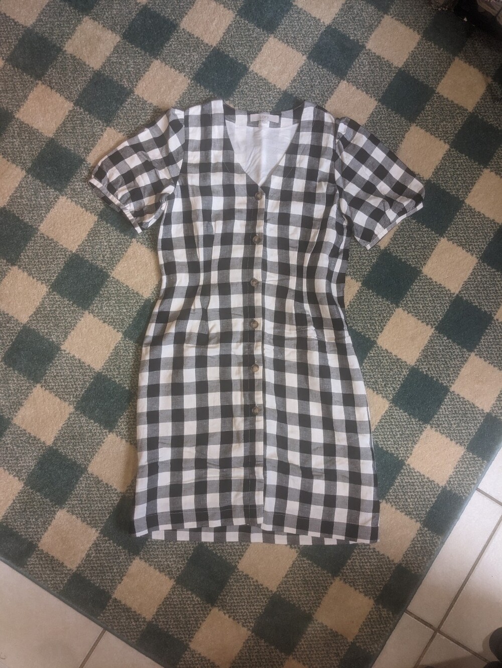 NWOT Loft Gingham Button Front Cottagecore Linen Rayon Cotton Dress Size M